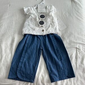 Rachel Zoe White Lace Top with Blue Bottoms